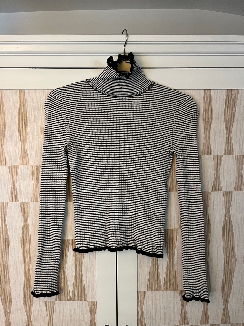 Forever 21 Black and White Striped Ribbed Turtleneck